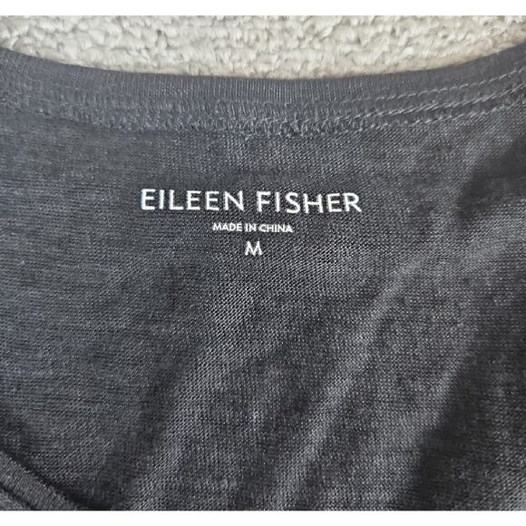 Eileen Fisher Dress Women’s Med Black Linen A-Line Swing Elbow Sleeve Minimalist - Picture 3 of 7